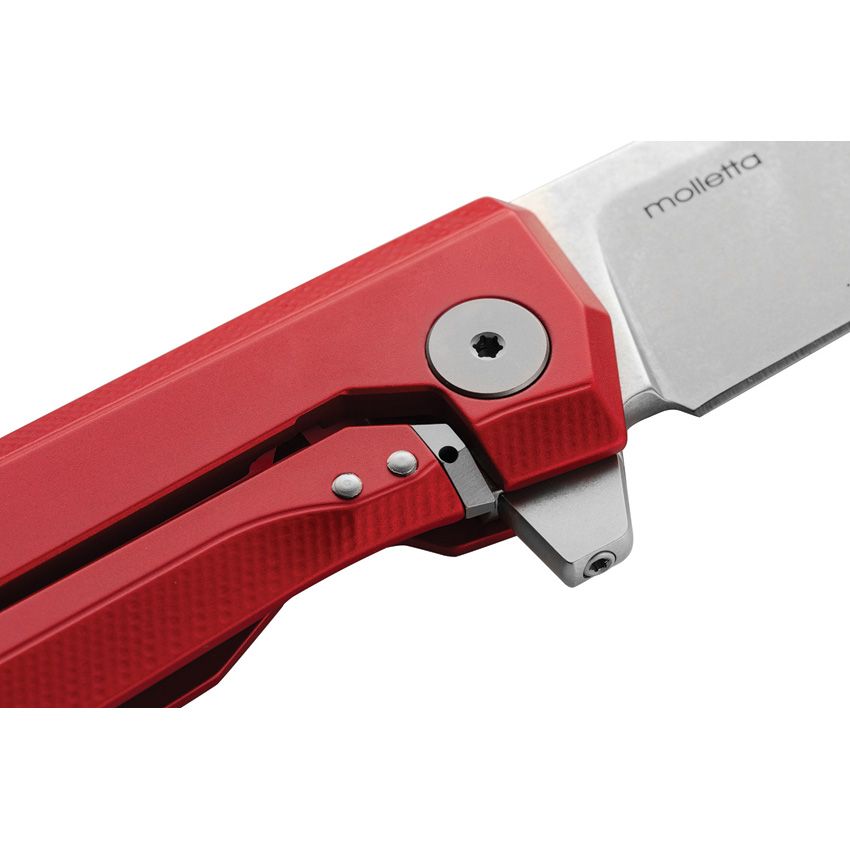 Myto, M390 Satin Blade, Red Aluminum Handle