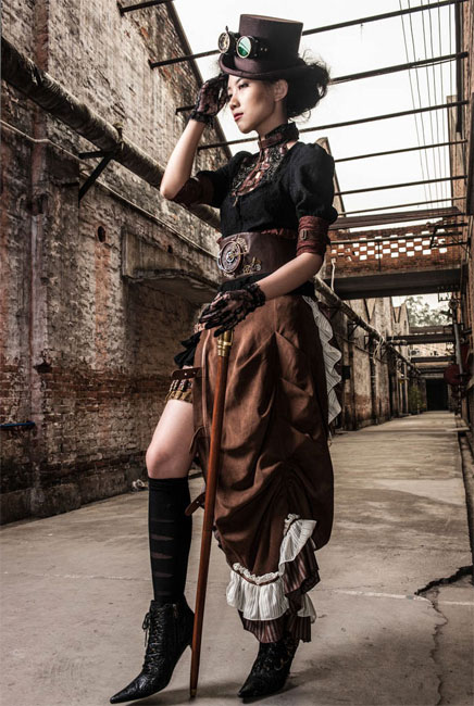 Steampunk Gürtel mit Uhr braun