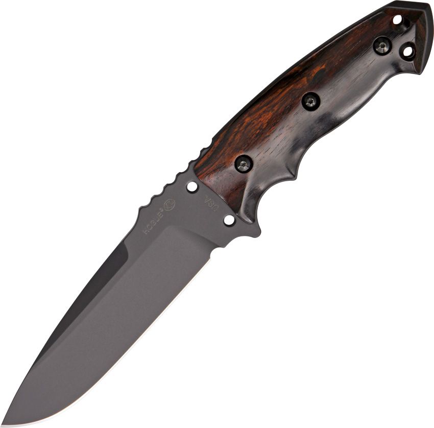 EX-F01 Knife A2 Carbon Steel Black Drop Point Blade, Cocobolo Wood Handles, MOLLE Sheath