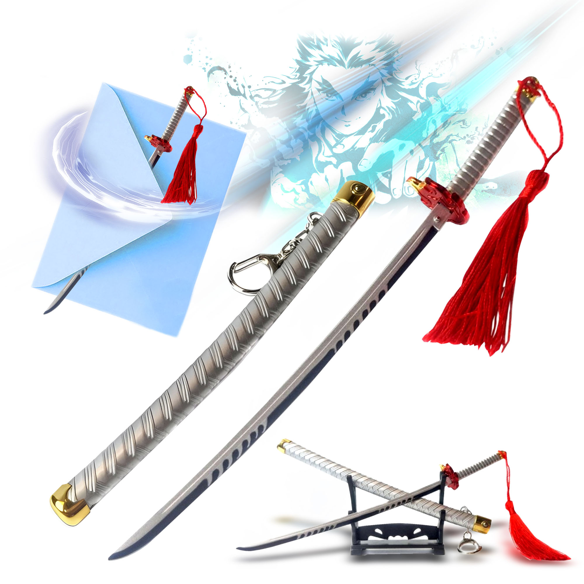 Demon Slayer – Kyojuro Rengoku Samurai Katana Sword Letter Opener with Sheath and Stand