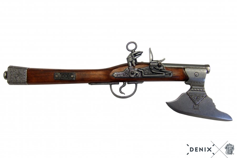 German axe pistol, flintlock 17th century, wood / metal