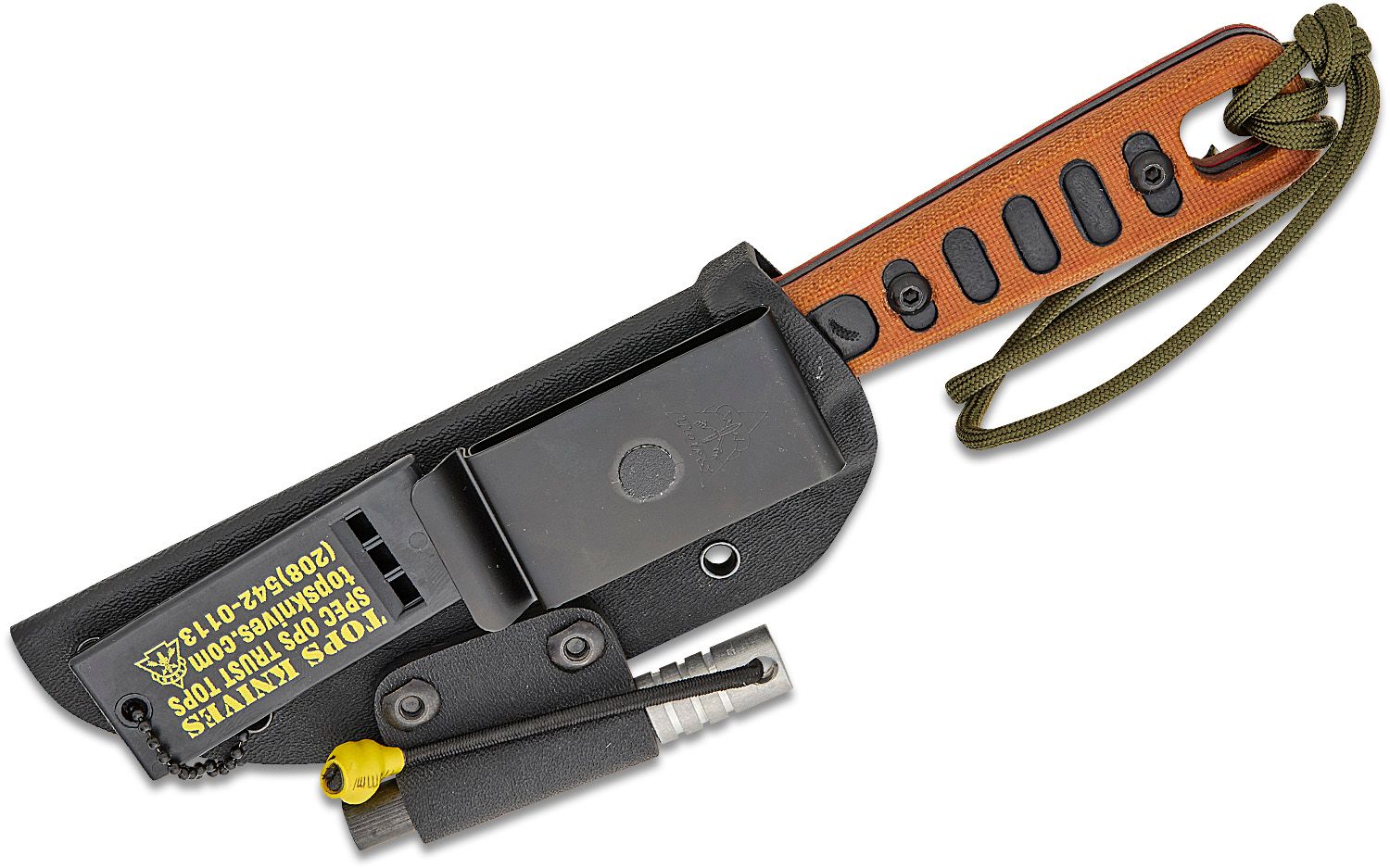 Lite Trekker, 1095er Klinge, Griffe aus hellbraunem Canvas-Micarta mit schwarzen Einlagen