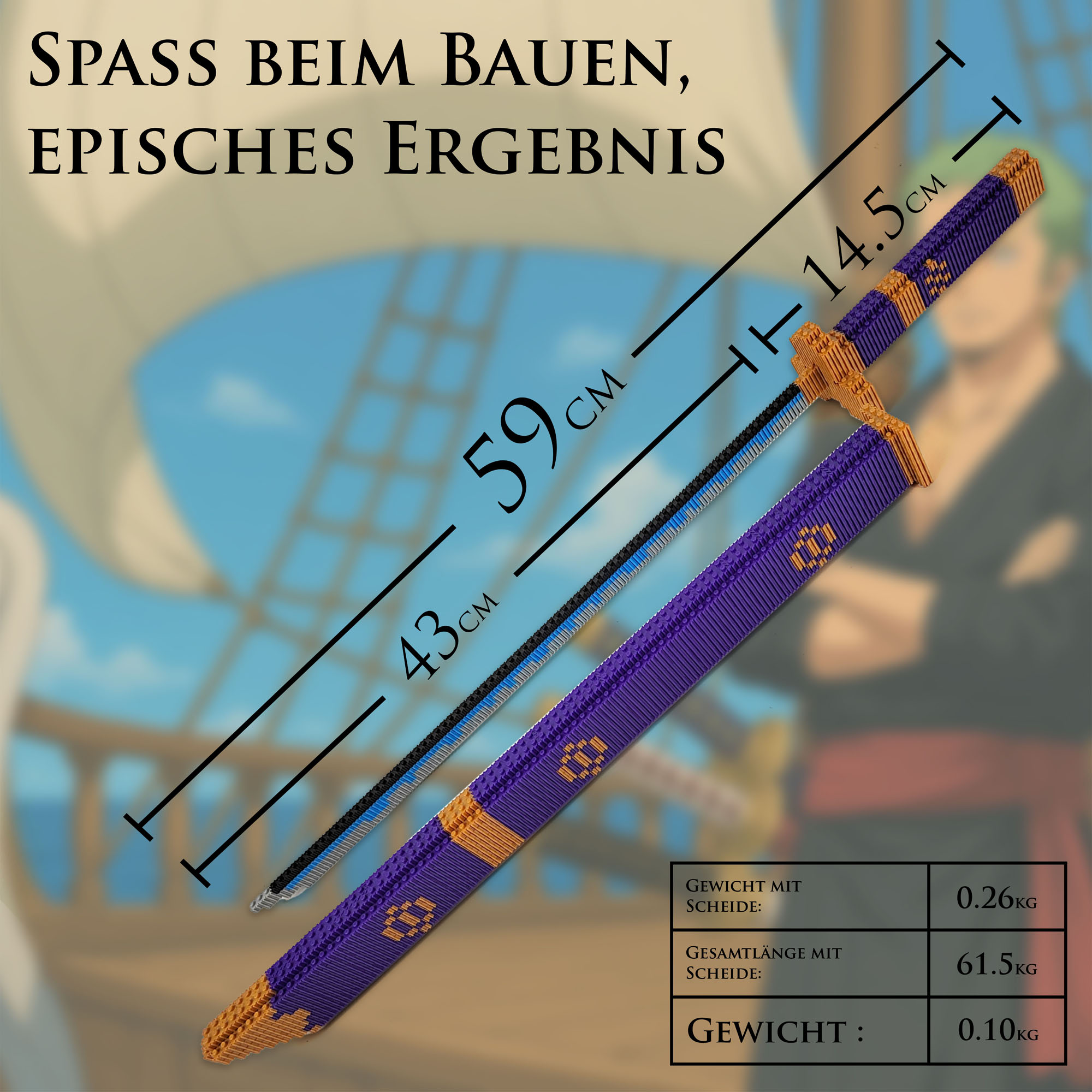 One Piece - Oden's Enma Schwert mit Scheide und Ständer, lila, Blockstein Version