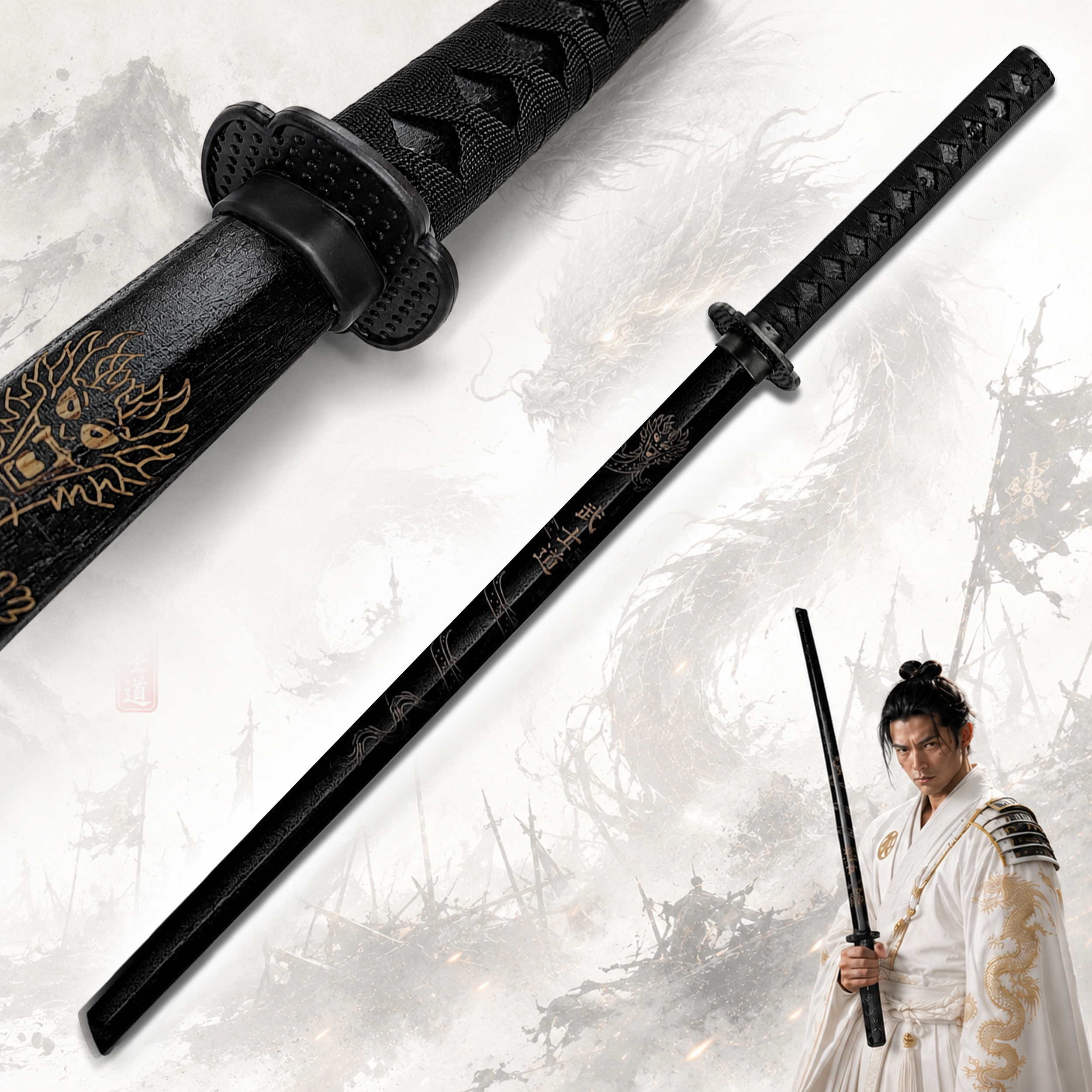 Bokken "Bushido Dragon" – Wooden Training Katana (98cm) with Dragon Design
