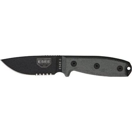 Esee Modell 3, teilgezahnte Schneide mit Scheide, schwarz