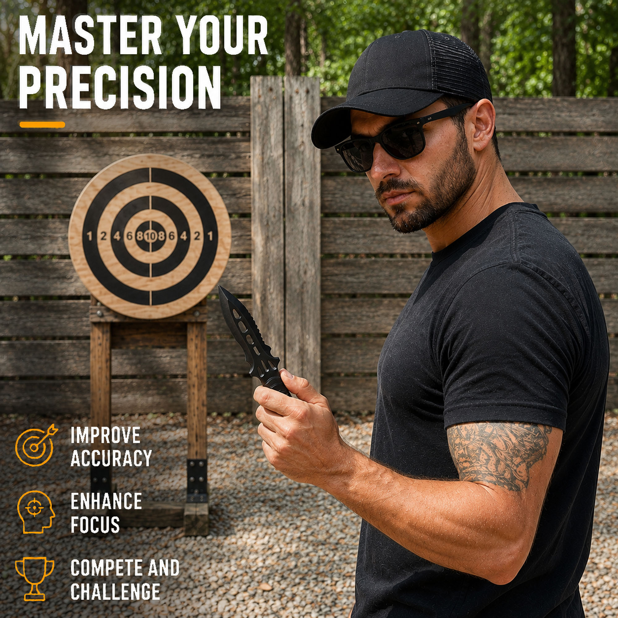Throwing Set with Wooden Target – 3 Throwing Knives & 3 Throwing Axes