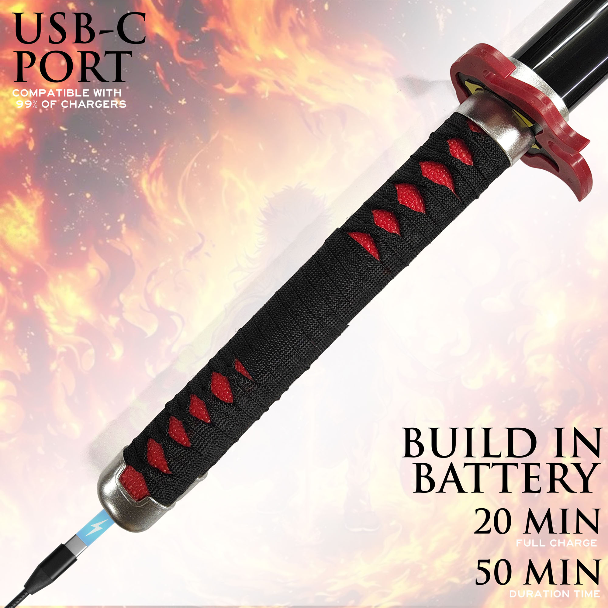 Demon Slayer: Kimetsu no Yaiba - Tanjiro Kamado Sword v2 - Fire Breath - LED Version