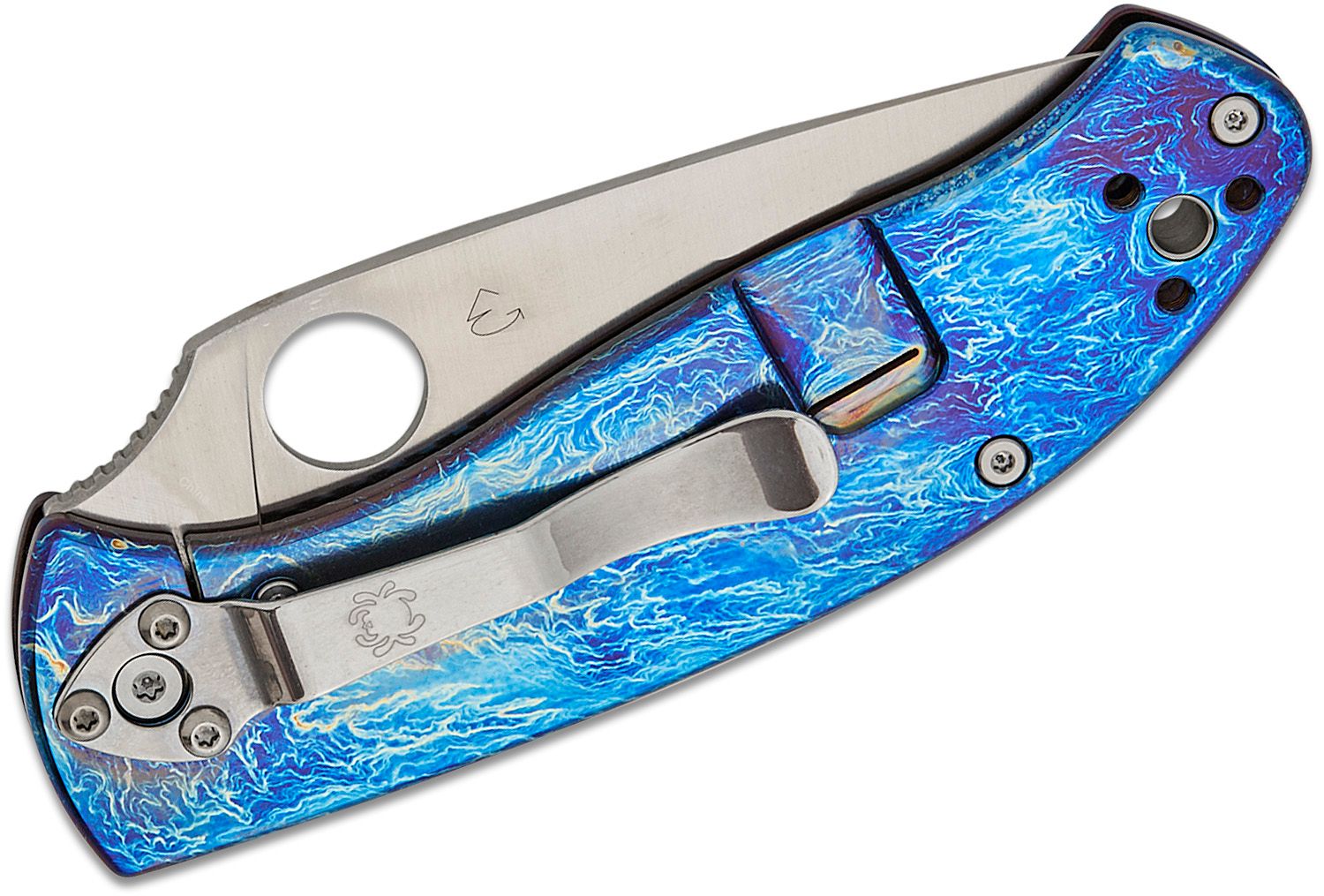 Tenacious, D2 Satin Plain-Klinge, Blue Disarray-Titanium-Griff