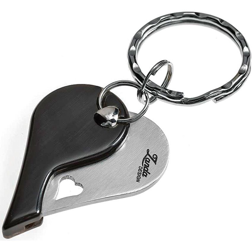 LionBeat Heart-Shaped Keychain Folding Knife, Black Horn Integral Handle
