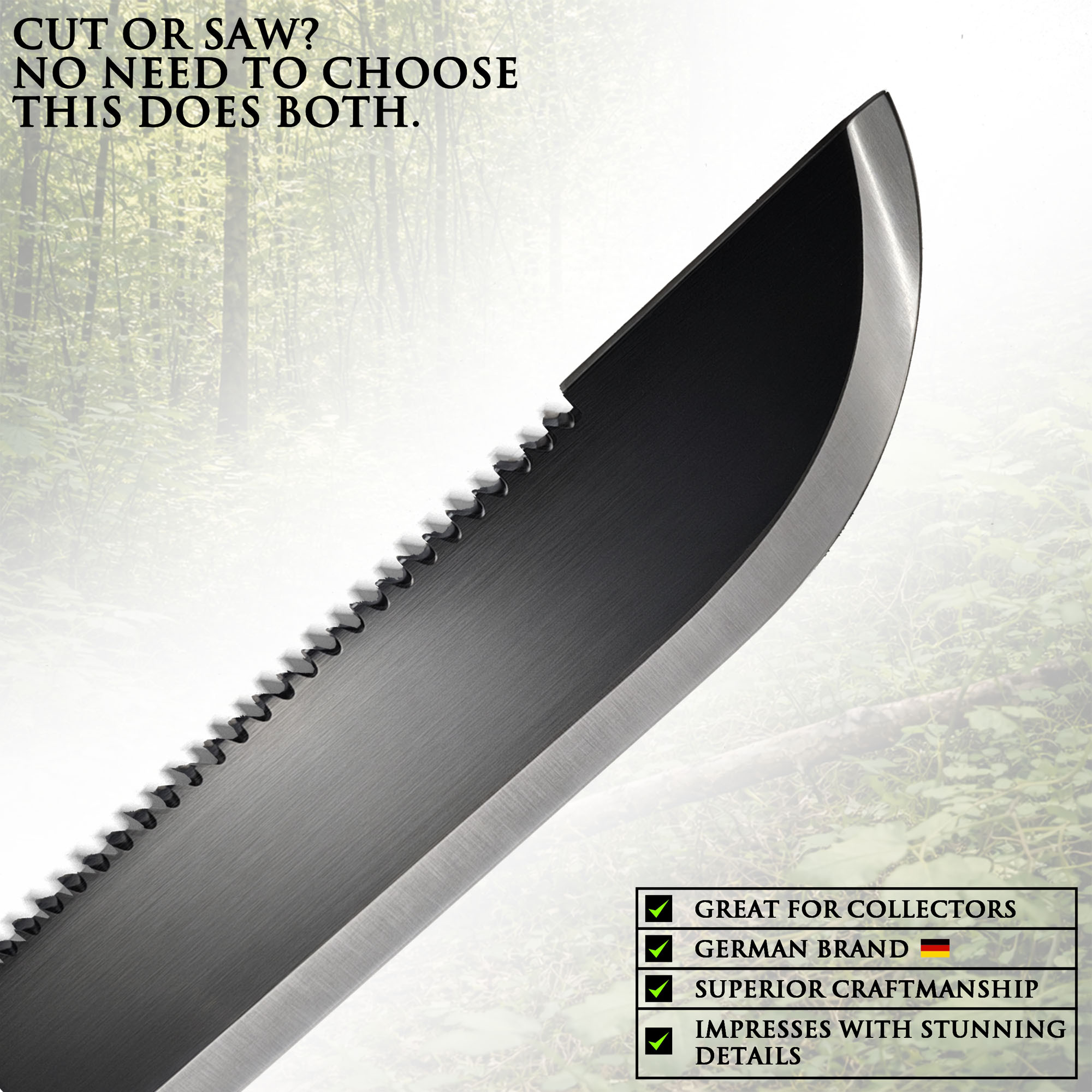 Heavy-Duty Bushcraft Machete with Sawback & Sheath