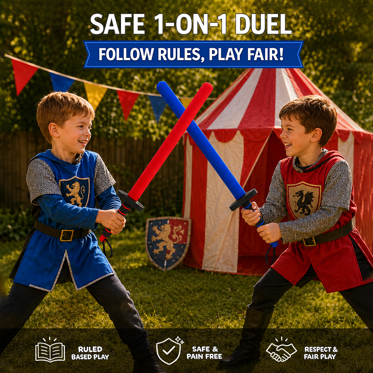 Kids Foam Fencing Swords (2-Pack, Red/Blue) – Safe Active Play & Energy Release Toy