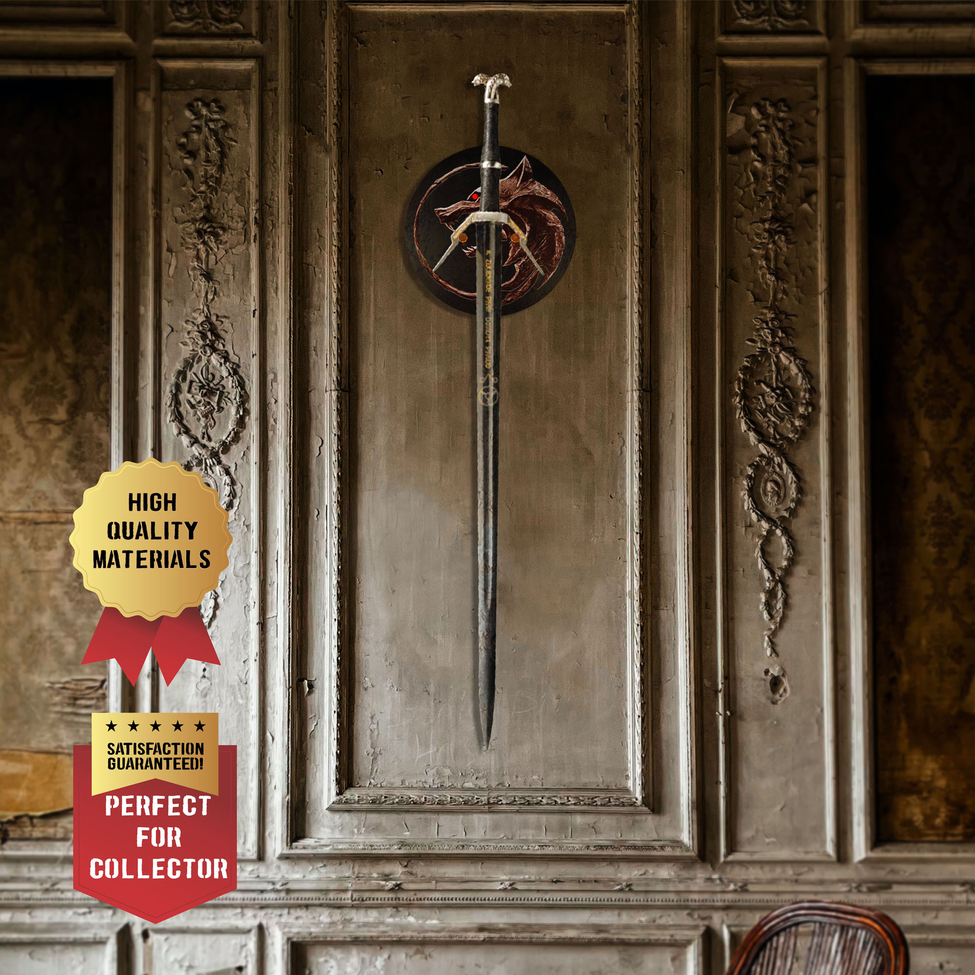 Witcher - silver sword with scabbard - type I + Wall Plaque