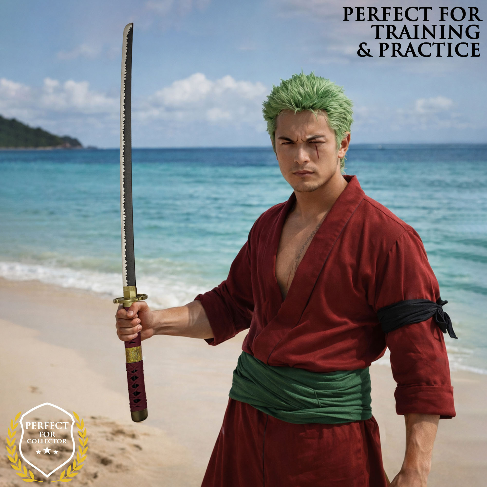 One Piece - Sandai Kitetsu Katana aus Holz mit Scheide und Ständer