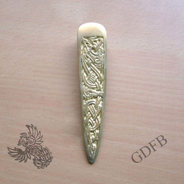 Viking Belt End from brass, 9,7 x 2 cm