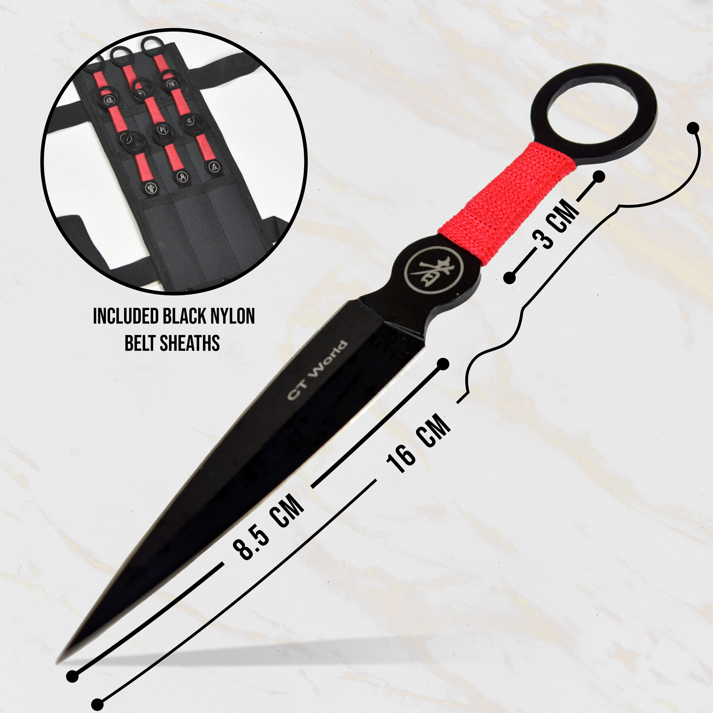 Throwing knife set of 18 with sheath, stainless steel kunai 